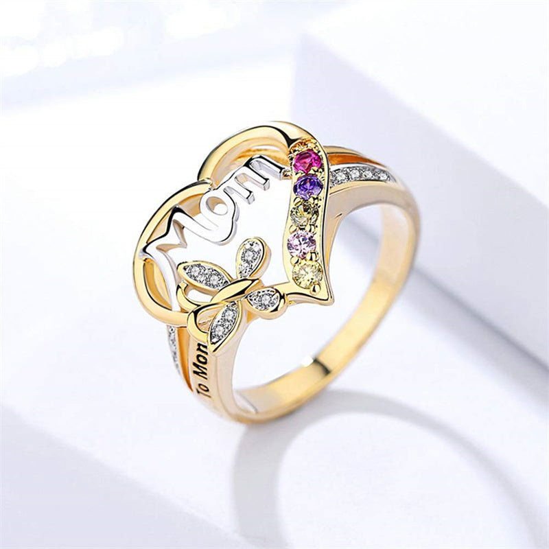 Anillo de mariposa con corazón calado "Te amo mamá" - ¡Un regalo del corazón para el Día de la Madre! - Super Ofertas