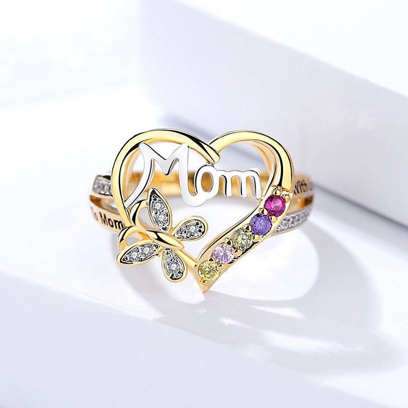 Anillo de mariposa con corazón calado "Te amo mamá" - ¡Un regalo del corazón para el Día de la Madre! - Super Ofertas