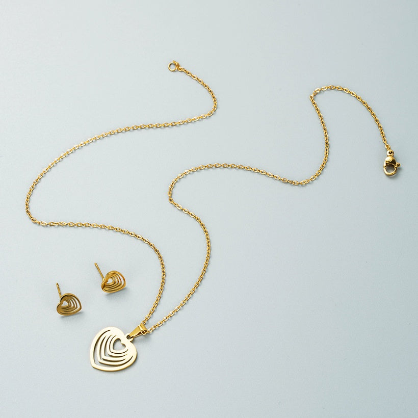 COLLAR + ARETES ACERO INOXIDABLE DORADO MULTICORAZONES ACERO INOXIDABLE